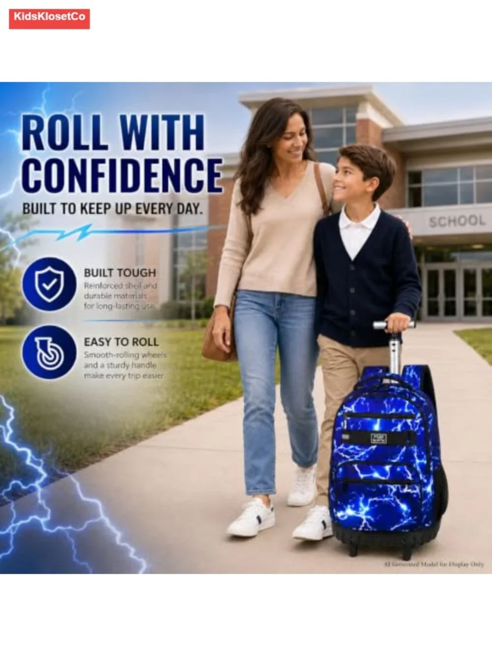 Rolling Backpack with Lunch Box and Pencil Bag, Water Resistant Wheeled Bookbag